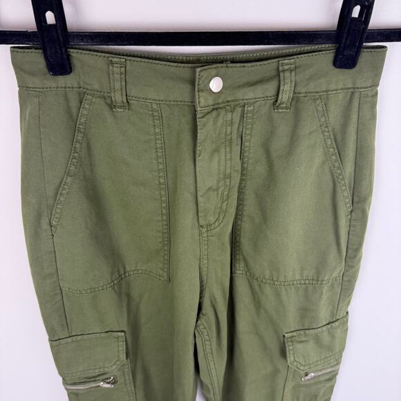 Zara Womens Cargo High Rise Jogger Zip Side Pockets Army Green Relaxed Pants 2 - Picture 3 of 8